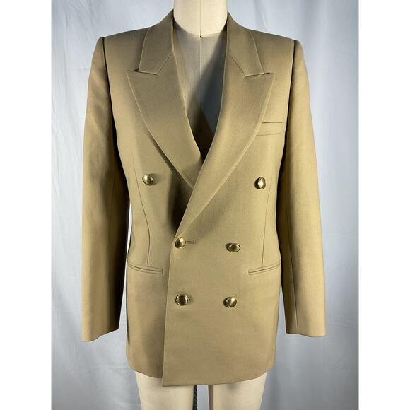 Saint Laurent Double-Breasted Beige Wool-Twill Blazer Size 34 - Picture 2 of 6